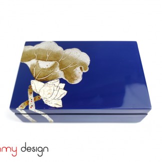 Small rectangular dark blue lacquer box hand-painted with lotus 11*17*H5cm